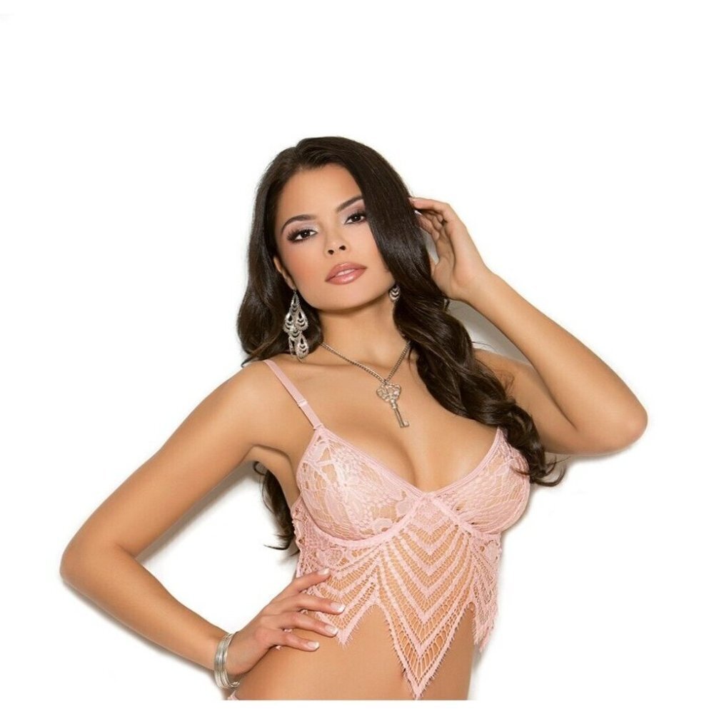 Elegant Moments Womens Large Lace Bralette with Underwire Cups Dusty Rose 116